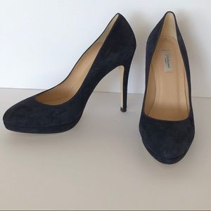 LK Bennett Navy Suede Sledge Pumps